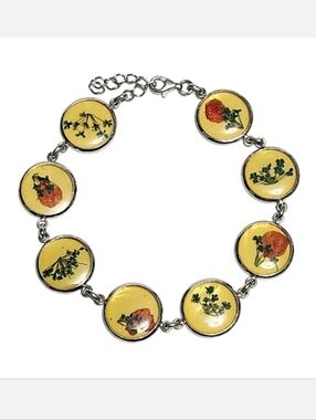 Sterling Silver Real Flower Link Bracelet